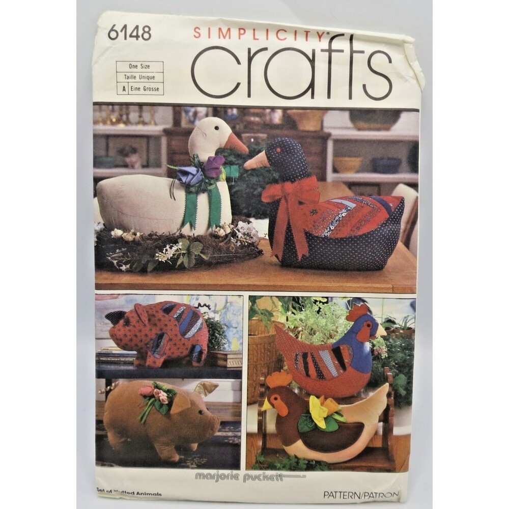 Simplicity VTG Stuffed Farm Animal Craft Sewing Pattern #6148 One Size Uncut 80s
